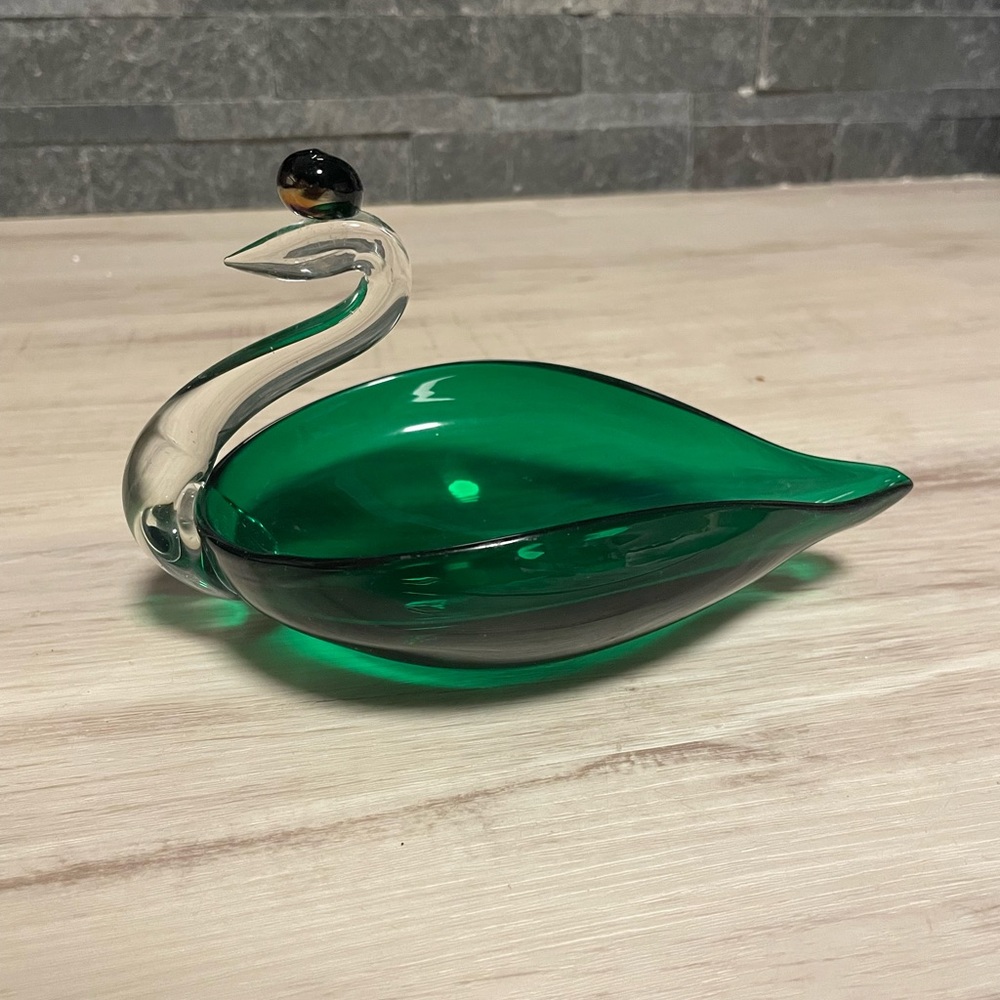 Vintage Green Glass Swan Dish/Catchall